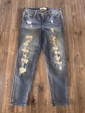 Slinky Brand Distressed Straight Leg Jeans in Blue